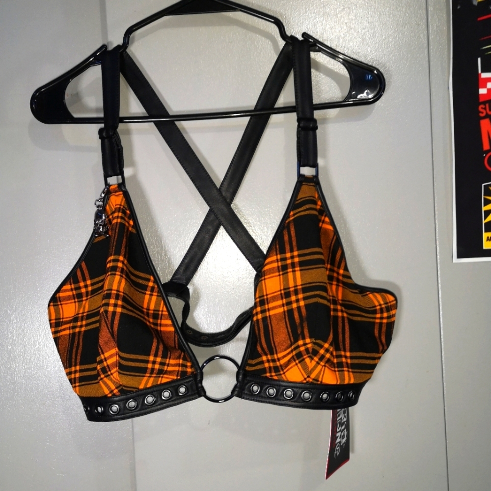 NWT KillstarxAvril Lavigne Orange Plaid Bra Top